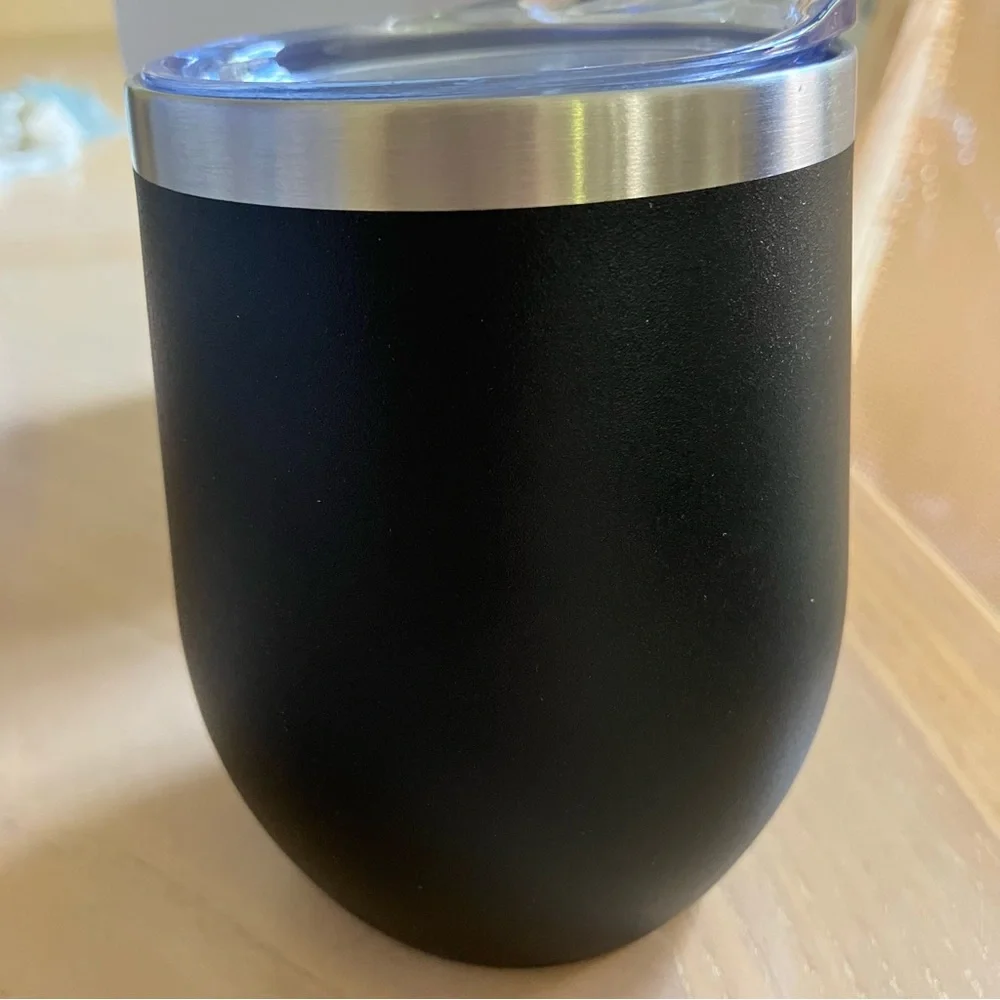 Black Stainless Steel Insulated Stemless Wine Tumbler with Lid 12oz